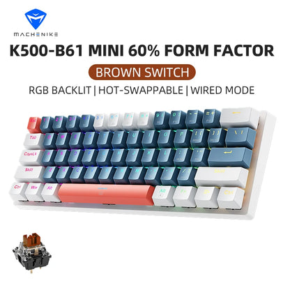 K500-B61 Machenike Mini Mechanical Keyboard 60% Form Factor 61Keys Gaming Keyboard Wired Full Key Hot-Swappable RGB Backlit