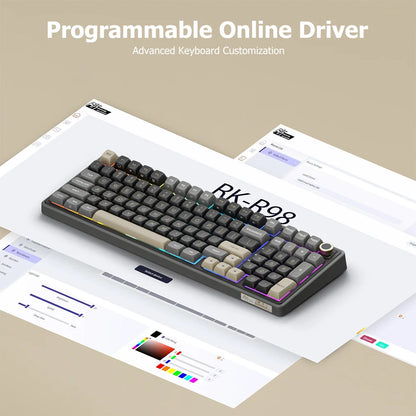 Teclado mecánico con cable RK ROYAL KLUDGE R98Pro Gasket, 98 teclas, RGB, hot-swappable, botón desmontable para gamers, keycaps PBT