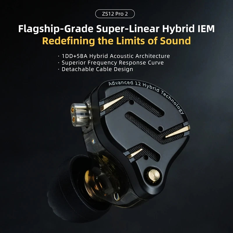 Auricolari IEM ibridi KZ ZS12 PRO 2 – Auricolari gaming cablati HiFi con bassi e driver super-lineari