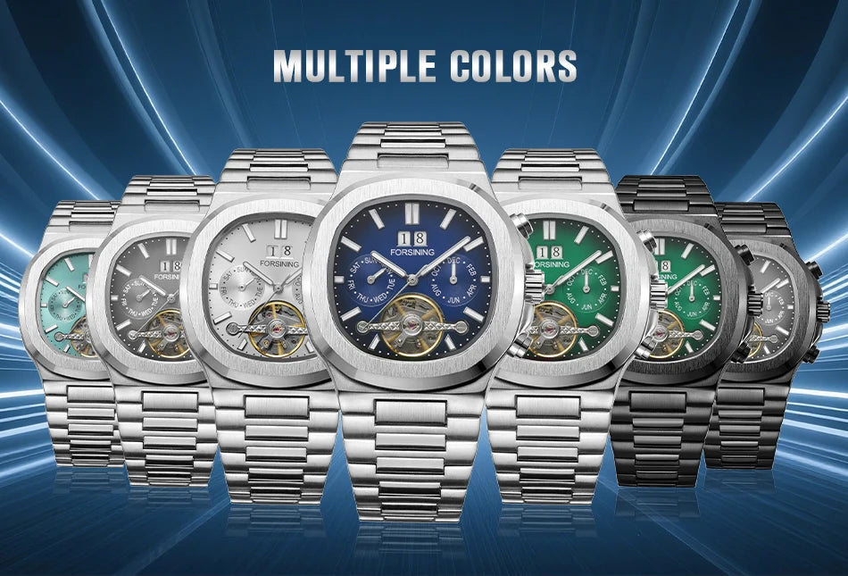 Forsining 481 Military Man Tourbillon Hands Watch Week Date Automatic Mechanical Watches Stainless Steel Clock Relogio Masculino