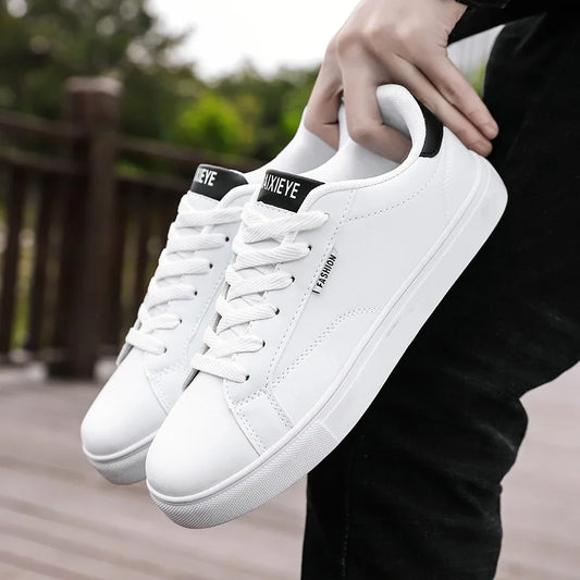 Sapatilhas casuais de skate para homem, brancas, para exterior e lazer, respiráveis para caminhada, rasas, tamanhos 39-48