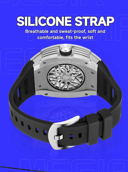 MEGIR Men's Automatic Mechanical Watch with Stainless Steel Case Sillicone Strap Fashion Waterproof Luminous Wristwatch 8604