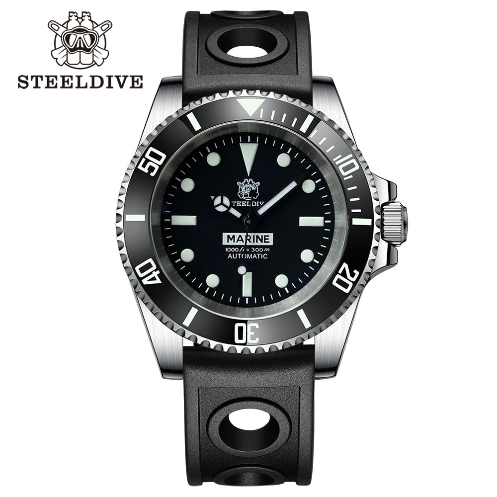 STEELDIVE SD1954 Black Dial 41MM Stainless Steel NH35 Automatic Movement What Ghost Mens 300M Dive Watch  Sapphire Glass