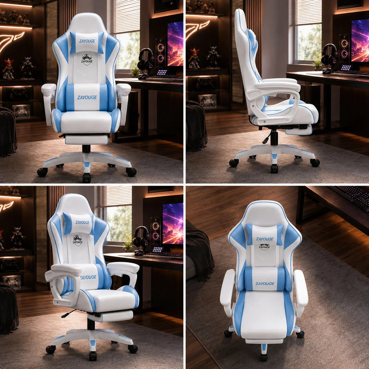Cadeira de Escritório Gaming Reclinável AOLIVIYA para Computador em Casa, Rotativa, com Elevação, Encosto e Apoio para Pés, para Cybercafé e E-Sports