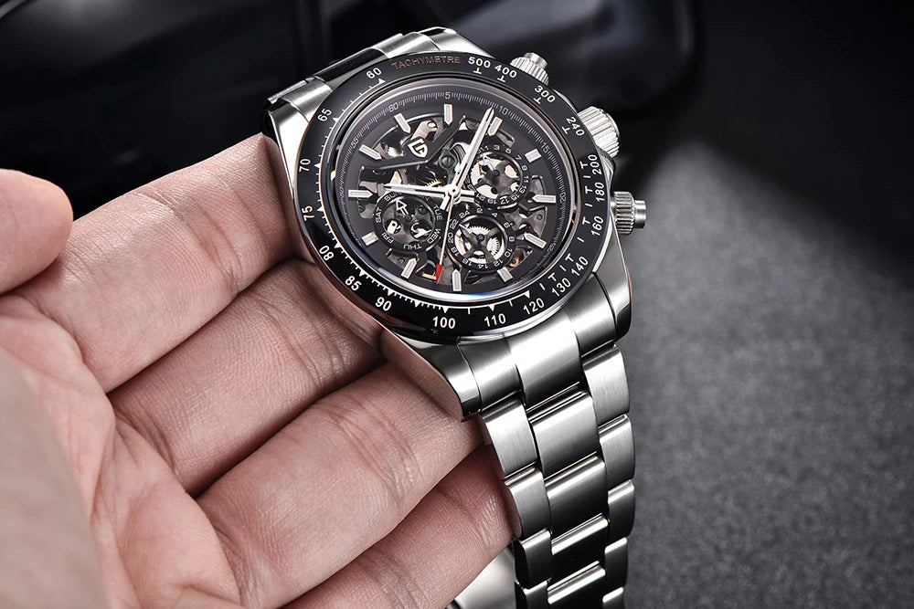 PAGANI DESIGN Orologio meccanico automatico da uomo in acciaio inossidabile, impermeabile 10Bar, sportivo, di lusso casual per uomo