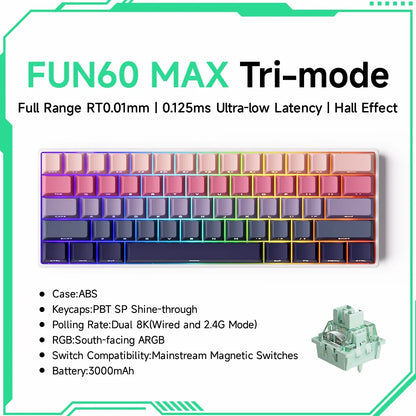 Teclado gaming mecánico Akko MonsGeek FUN60 Ultra con interruptores magnéticos 60%, Rapid Trigger, 8K HE/TMR, teclado gamer personalizado de aluminio