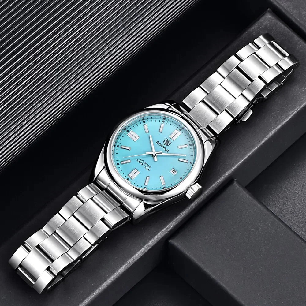BENYAR 39mm Automatic Mechanical Watch Seagull Movt Men Stainless Steel 100M Waterproof Clock BWG-9 Luminous Reloj Hombre