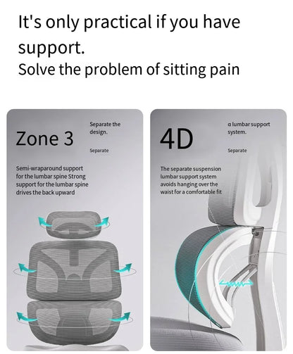 Ergonomic Gaming Chair Office Mesh Chair with 3D Lumbar Support, Adjustable Swivel Desk Chair, E-Sports Racing Chair with Footrest