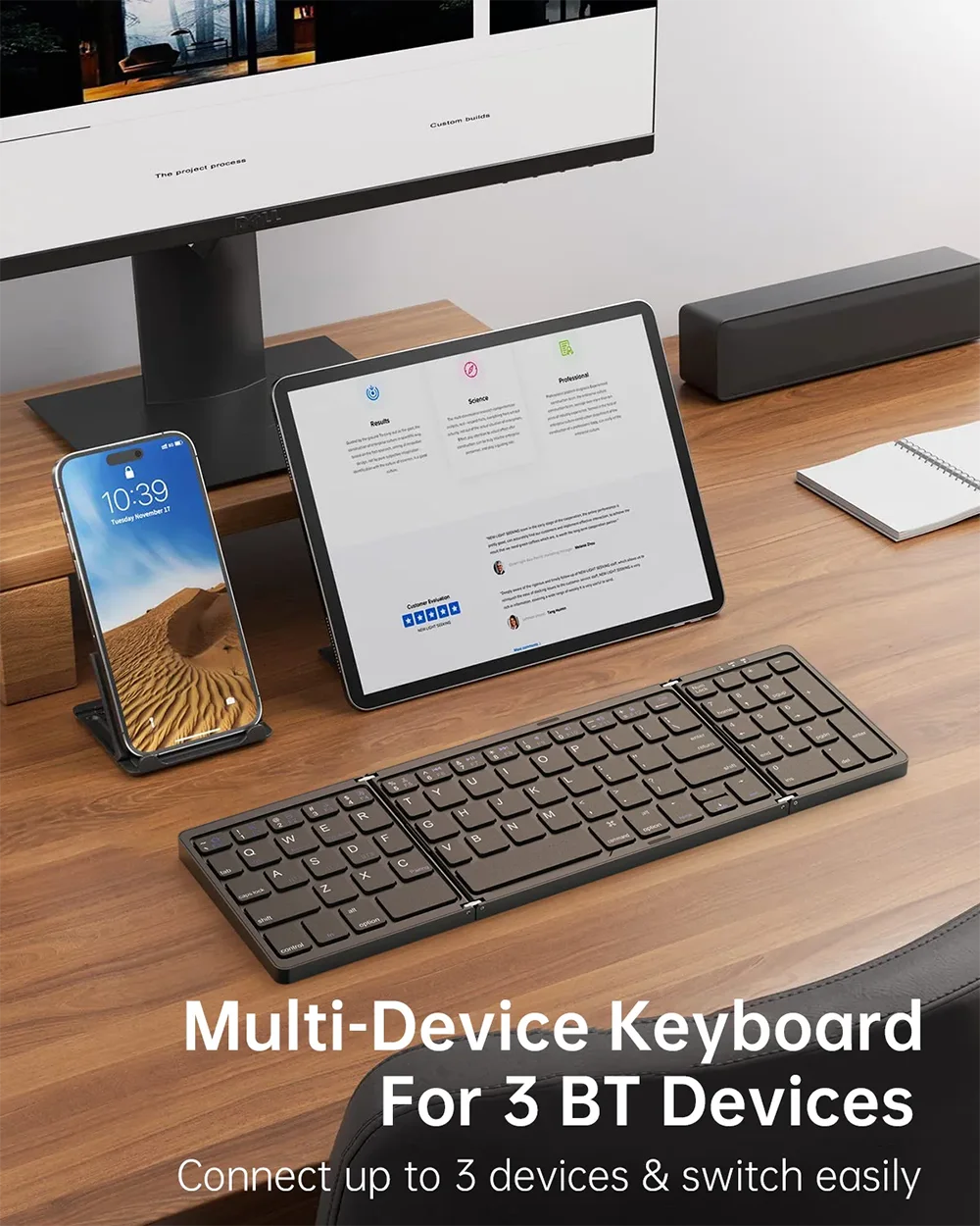 Teclado inalámbrico Bluetooth plegable recargable para iPad, móvil, tableta, portátil y oficina, mini teclado inalámbrico