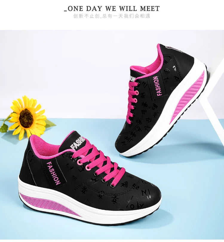 Zapatillas casuales de mujer para exterior con suela gruesa, plataforma de moda, talla grande 42, suela plana, para caminar, deporte, caminatas y running