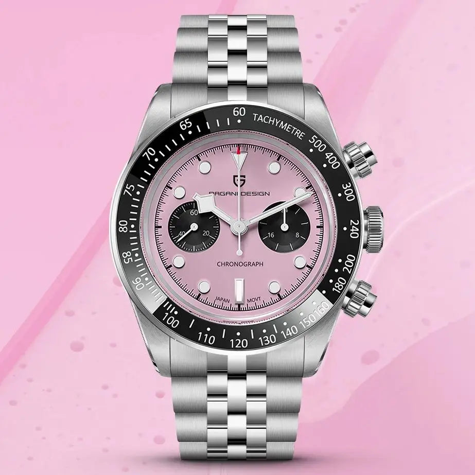 PAGANI DESIGN Men Watches 2026 New Pink BB Panda Dial Chronograph Fashion Luxury Quartz Watch For Men VK64 Movt Waterproof Watch