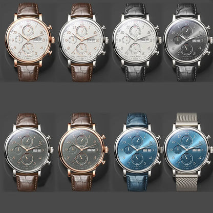 Reloj de lujo suizo LOBINNI para hombre, mecánico automático con calendario perpetuo, cristal de zafiro y multifunción L13019-8