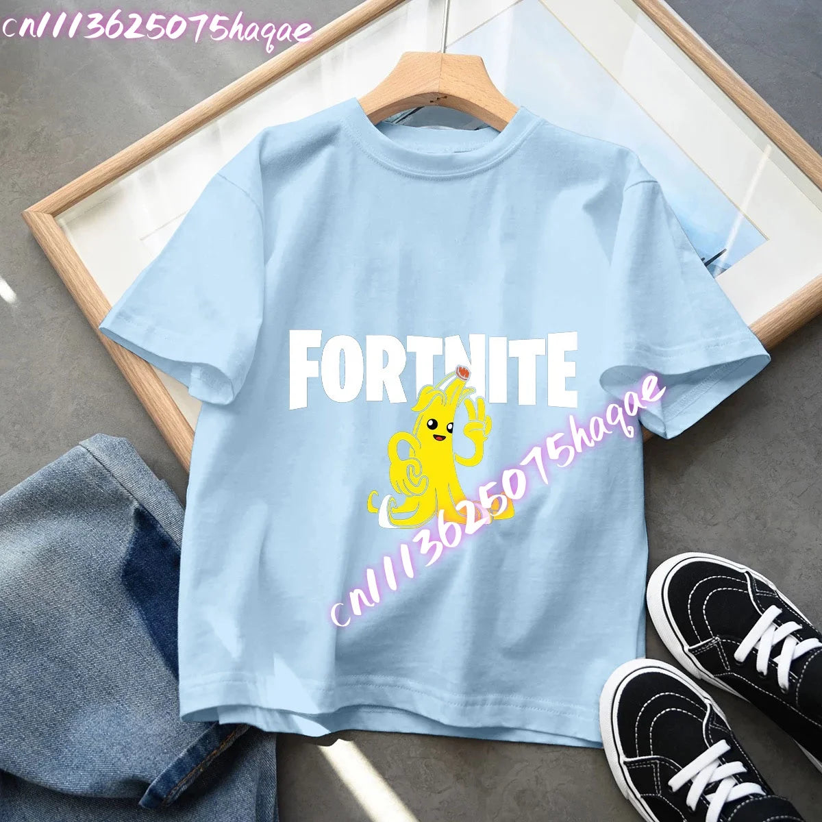 T-shirt blu in cotone per bambini Fortnites, maglietta a maniche corte Fortress Night per bebè, capo estivo cartoon per bambini e bambine, top kawaii, idea regalo