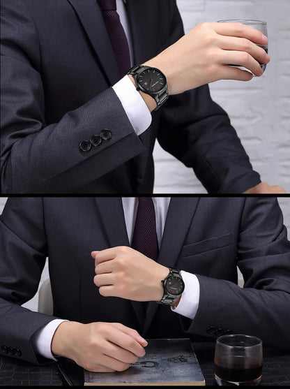 Reloj para hombre Hannah Martin, caja de acero inoxidable, mecanismo de cuarzo, esfera de 41 mm, estilo profesional, con indicador de calendario (imitación)