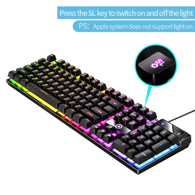 Teclado gaming USB con cable y retroiluminación, teclado gamer de 104 teclas para ordenador/portátil/PC, diseño ergonómico, accesorio gaming para oficina