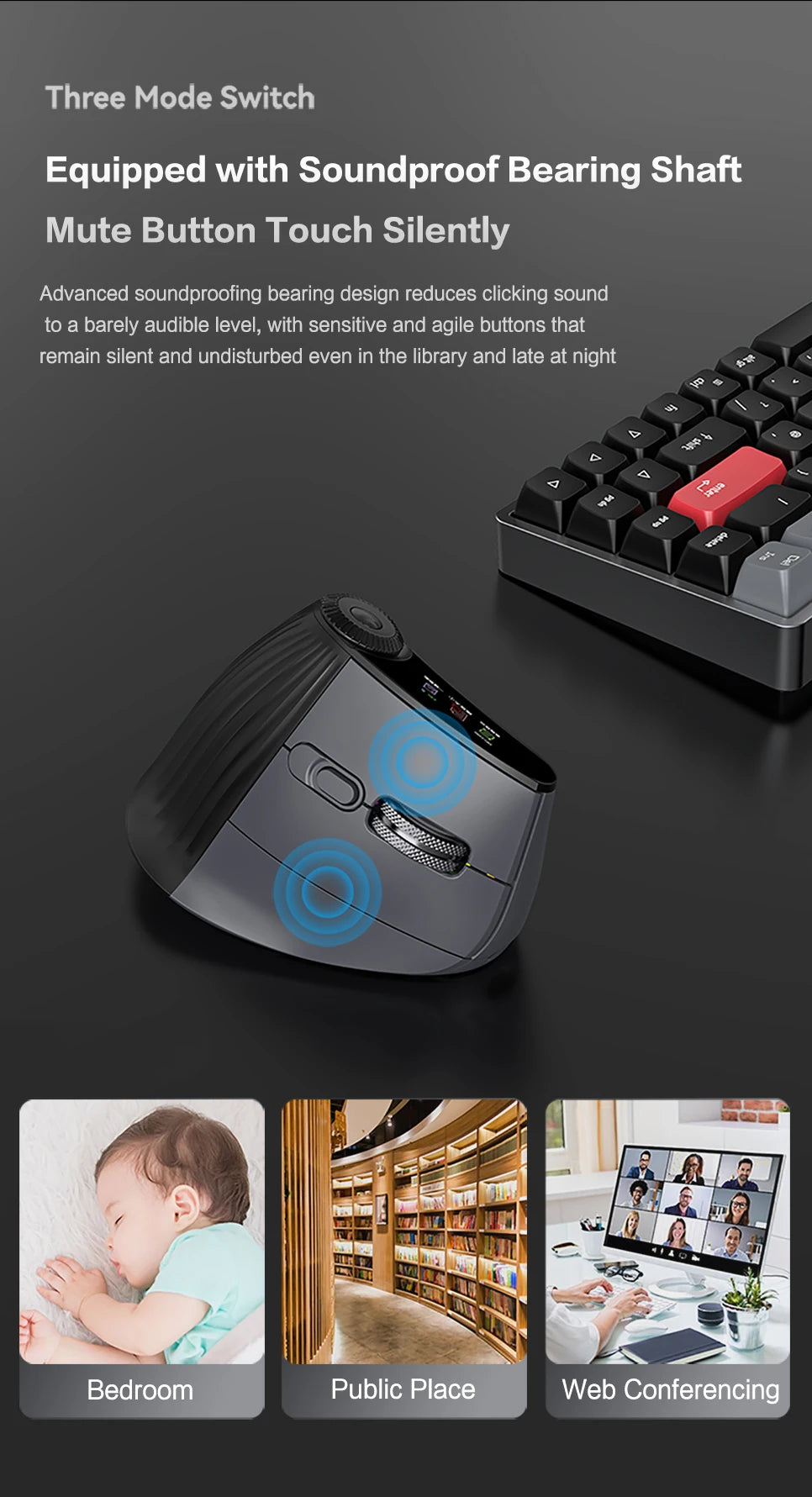 Jomaa RGB-verlichte Speed Roller draadloze verticale muis met functie-instelknop, Bluetooth USB, ergonomische muis, stille klik
