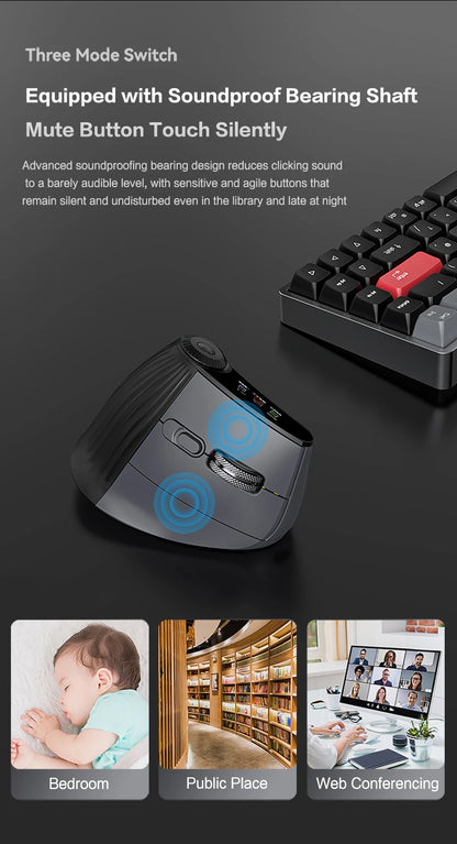 Jomaa RGB-verlichte Speed Roller draadloze verticale muis met functie-instelknop, Bluetooth USB, ergonomische muis, stille klik