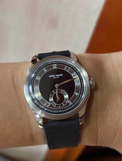 High-end men's 38MM watch black enamel dial ST17 manual mechanical watch leather waterproof