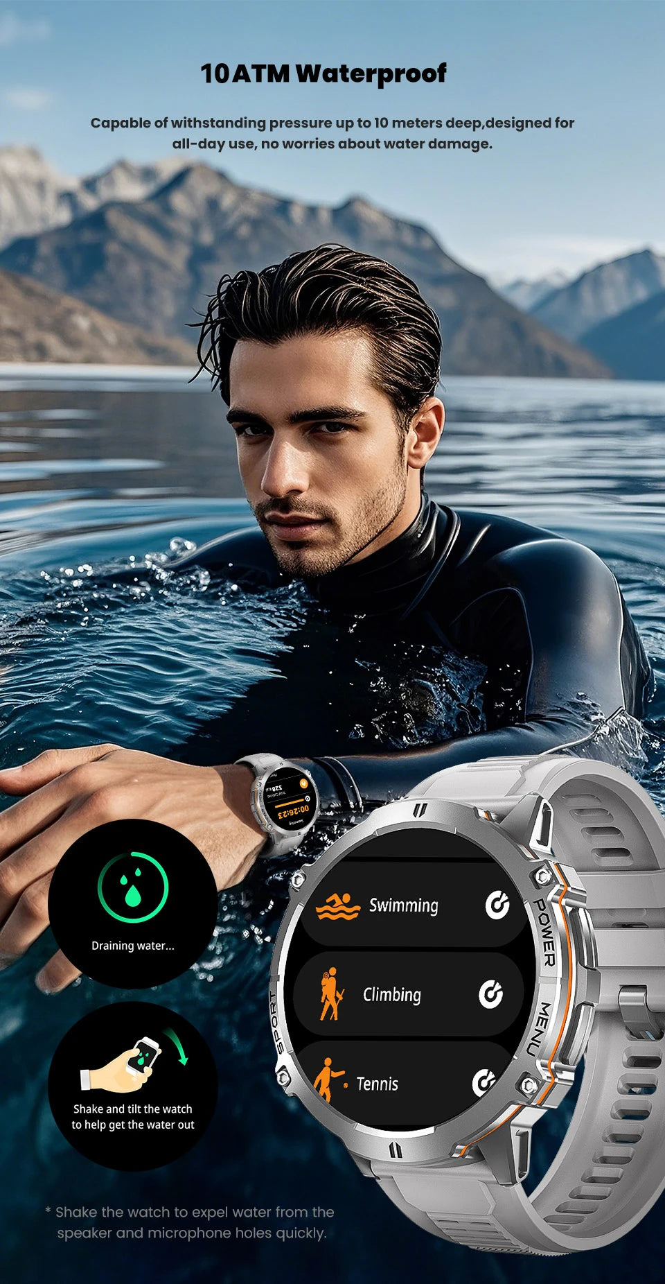 2026 Novo Smartwatch Militar TANK X3 para Homem, Bateria 1000mAh, 10ATM À Prova de Água para Natação, Percurso GPS, Ecrã AMOLED HD de 1.75", Chamadas e Desporto