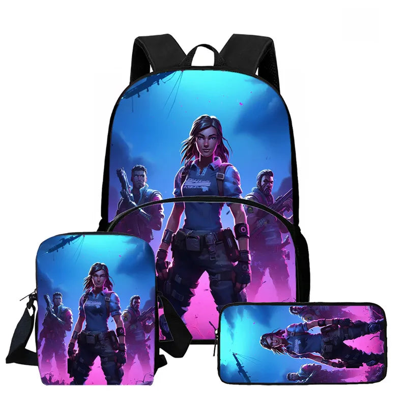 Fortnite Cartoon 3Pcs Backpack Set Unisex for Boys Girls, Backpack with Front Pocket, Crossbody Bag & Pencil Case, Best Gift