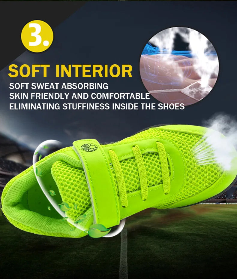 Zapatillas de fútbol infantiles para niño y niña, cierre de velcro, botas de fútbol sin tacos, calzado para principiantes de lacrosse, críquet y béisbol