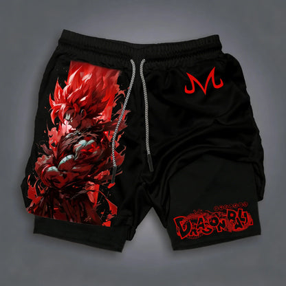 Bandai Dragon Ball Goku Printed Double-layer Shorts, Loose Men's and Women's Summer Sweat-wicking and Breathable Sports Shorts