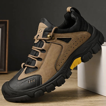 HIKEUP Comfortable Men Trekking Sneakers Male Shoes Waterproof Rubber Sole High Quality Hiking Shoes Wear-Resistant Non-Slip