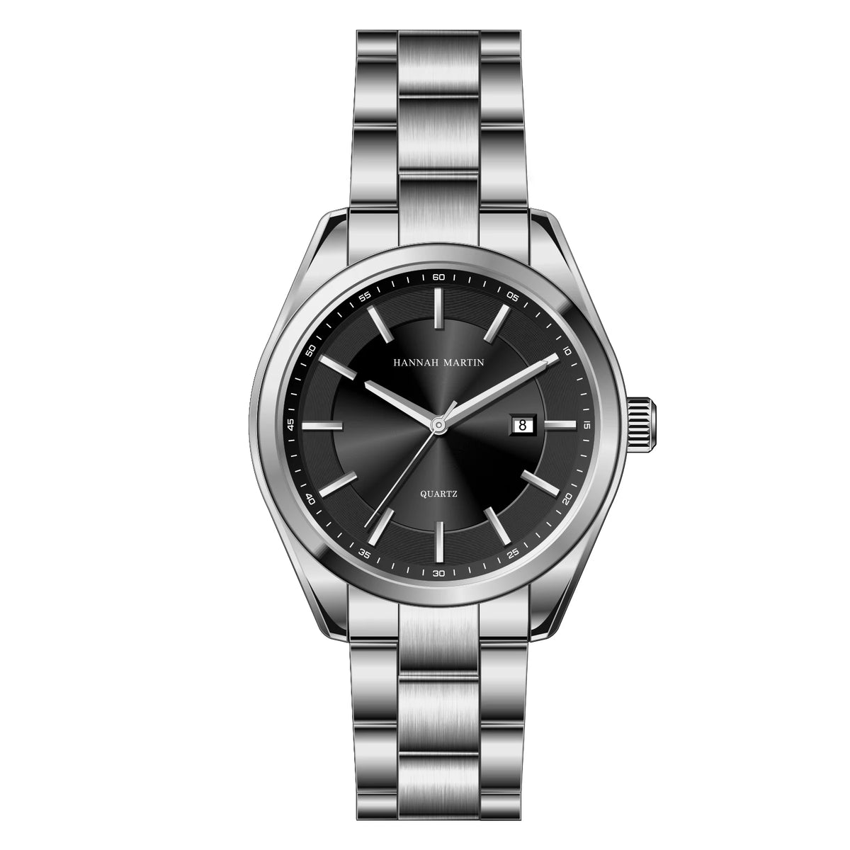 Orologio al quarzo HANNAH MARTIN, 40 mm, da uomo, cinturino in acciaio inossidabile nero, impermeabile fino a 3 bar, stile sport-chic
