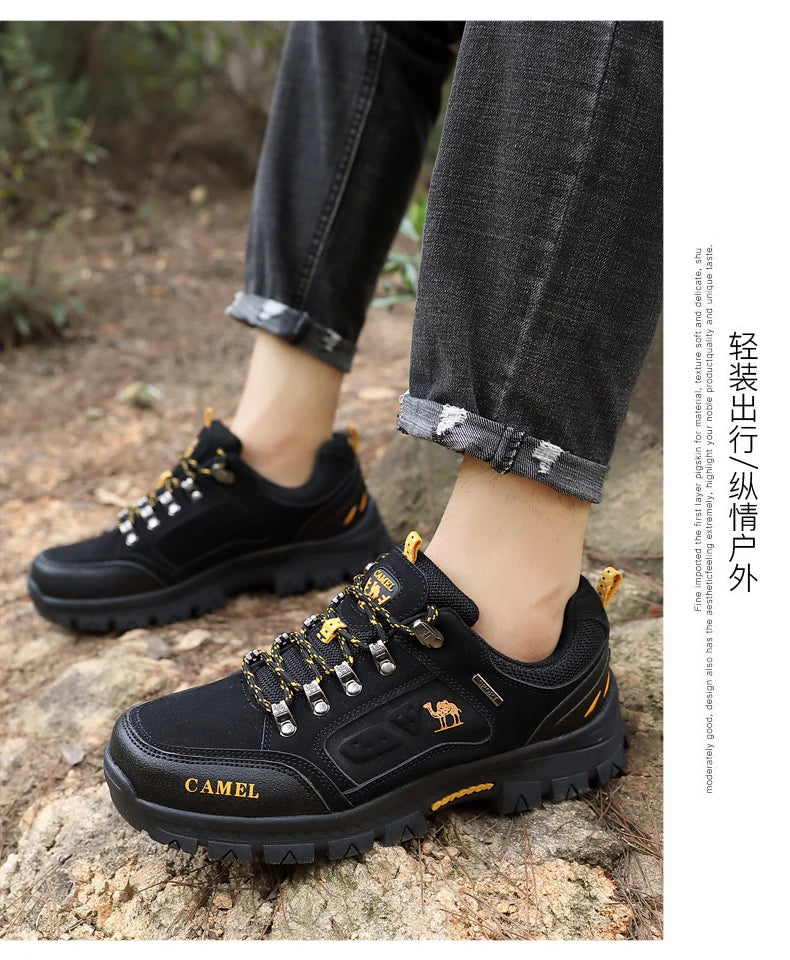 Classic Black Men's Hiking Shoes Outdoor Low-Cut Climbing Walking Shoes Trekking Sneakers Non-Slip Mountaineering Shoes for Men