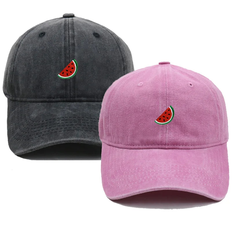 Printed Watermelon Baseball Cap Men's Washed Soft Top Retro Dad Hats Women's Casual Versatile Fashion Trend Duck Tongue Caps