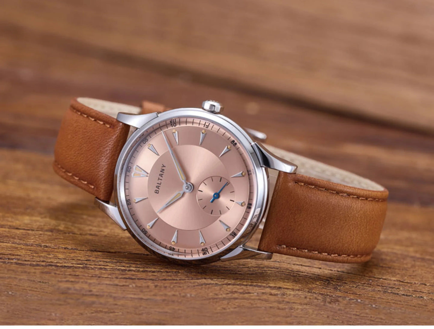 Baltany Men Automatic Watch 38.5mm Pilot Manual Winding Mechanical Wristwatch Sapphire 5ATM Small Second Dial ST1701 ST1700