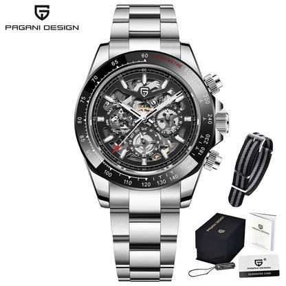 PAGANI DESIGN Orologio meccanico automatico da uomo in acciaio inossidabile, impermeabile 10Bar, sportivo, di lusso casual per uomo
