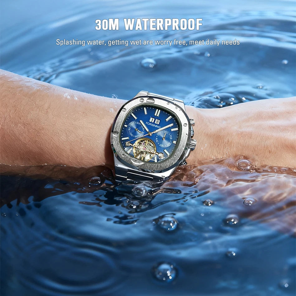 Forsining 481 Military Man Tourbillon Hands Watch Week Date Automatic Mechanical Watches Stainless Steel Clock Relogio Masculino