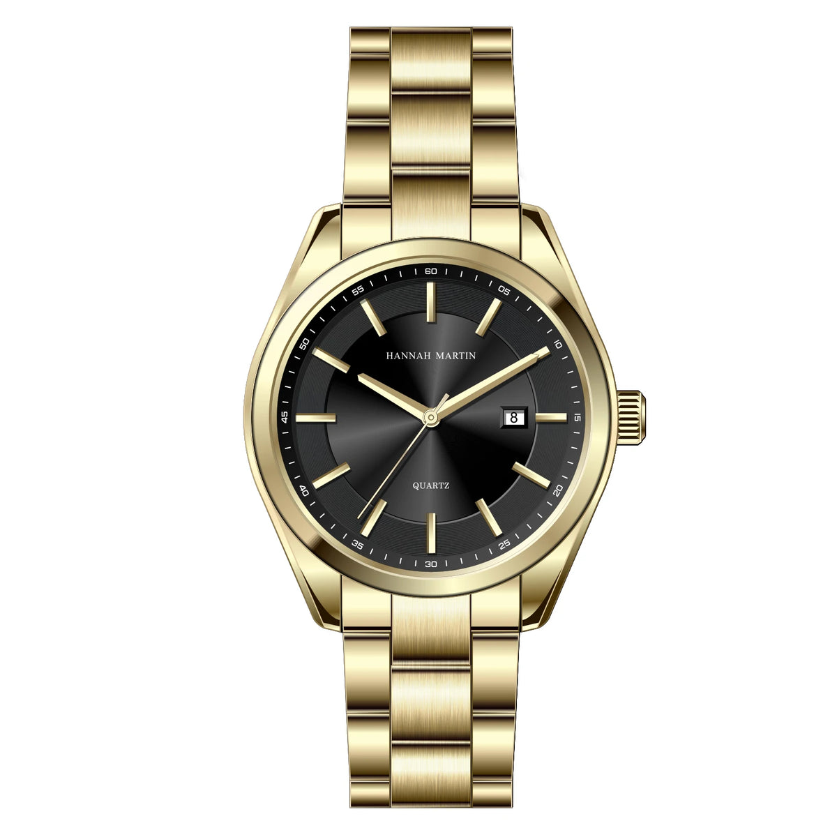 Orologio al quarzo HANNAH MARTIN, 40 mm, da uomo, cinturino in acciaio inossidabile nero, impermeabile fino a 3 bar, stile sport-chic