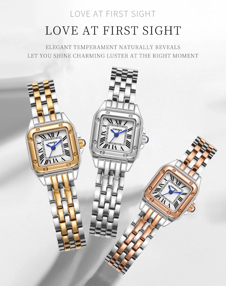 YASHIDUN Fashion Women Watch Stainless Steel Luxury Ladies Quartz Watches Business Female Clock Bracelet Wristwatch Women Gift