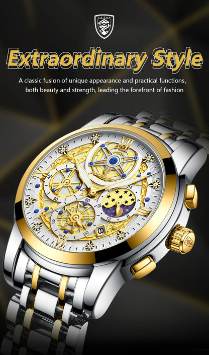 POEDAGAR Top Fashion Men's Watches Stainless Steel Date Chronograph Business Quartz Men Wristwatch Waterproof Luminous Man Watch