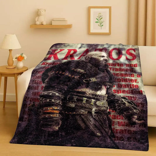 Kratos God of War Game Cartoon Gamer Flannel Blanket,Ultra Soft Warm Plush Throw for Home Bedroom Bed Sofa Cover Picnic Kids