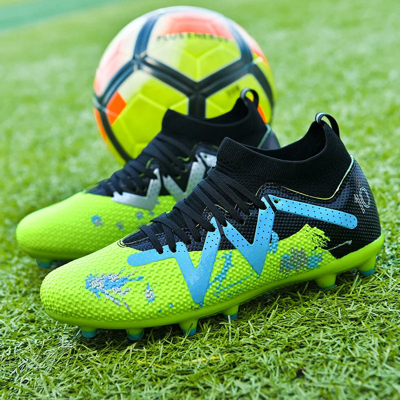 AG/FG Long Studs Soccer Shoes, PU Fabric Mixed Upper, TPU Sole Wear-Resistant Anti-Slip, Men Women Kids Youth Outdoor Sports