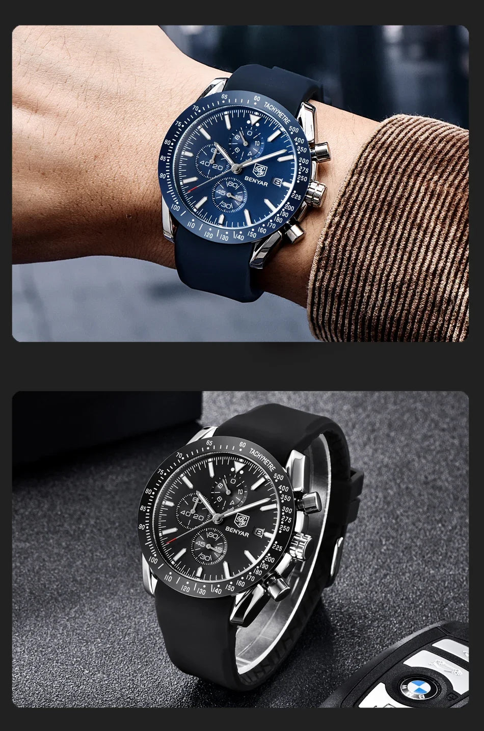 Reloj para hombre BENYAR 5140, reloj deportivo informal, reloj de cuarzo de lujo resistente al agua, cronógrafo militar de marca de alta gama.