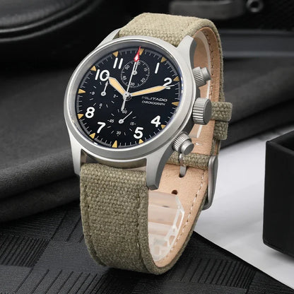 Relógio cronógrafo de quartzo Militado VK61 VK67 39mm, caixa em aço inoxidável 316L, 3 mostradores, impermeável 100M, relógio militar multifunções
