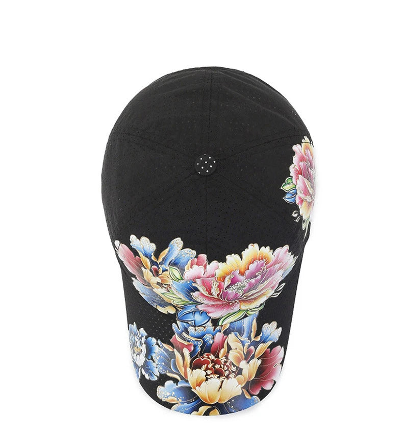 Boné de basebol de secagem rápida para homem e mulher, chapéus de sol florais com estampado em estilo chinês, chapéus de sol com flores, chapéus para exterior