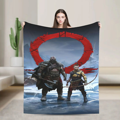 God of War Games Kratos Cartoon  Blanket  Warm Soft Pattern Plush Throw Blanket For Couch Chair Sofa Bed Bedspread Bed Cover