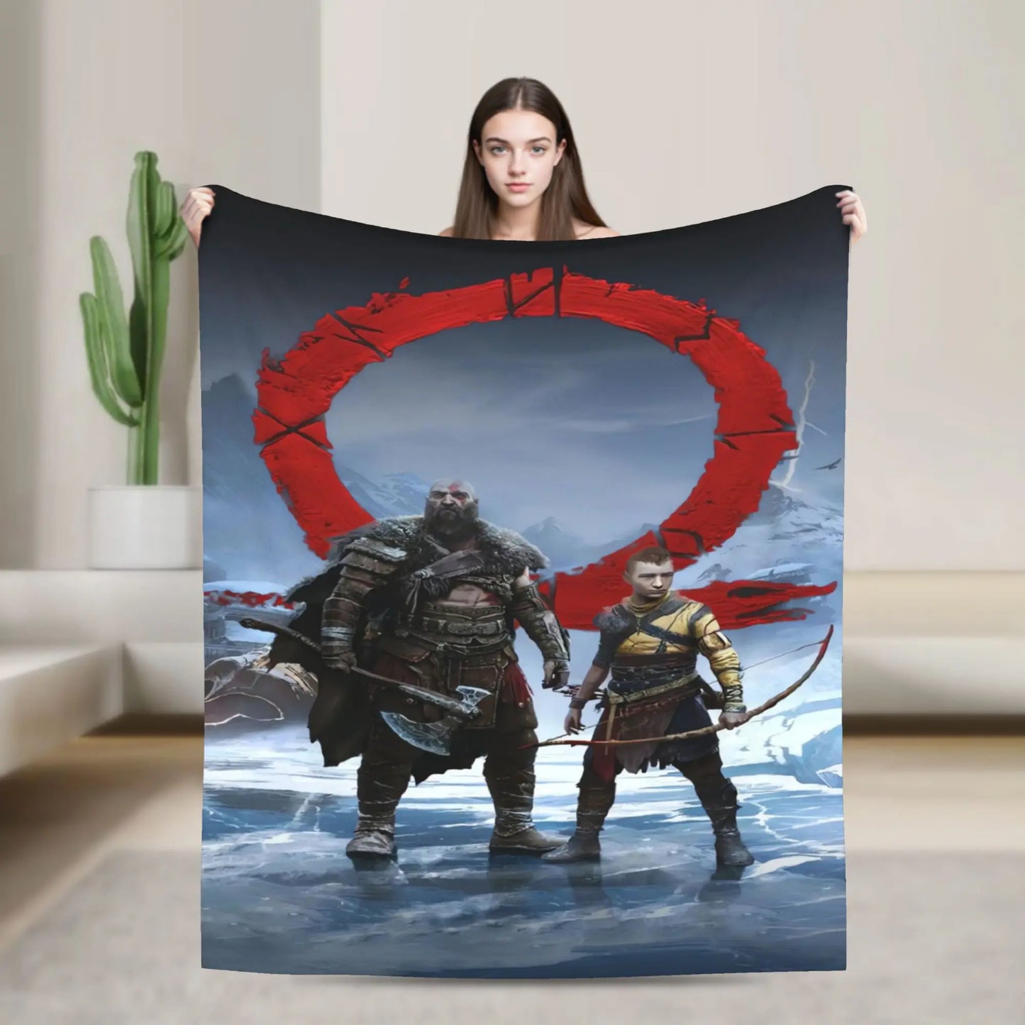 God of War Games Kratos Cartoon Flannel Blanket  Super Soft Throw Blanket for Couch Bed Travel Street Trend Bedspread Sofa Bed
