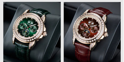 OBLVLO Men Automatic Watch 40mm Mechanical Wristwatch 5ATM Luminous Crystal Bezel Year,Month,Week,Date,24 Hours TY1655 Mov.