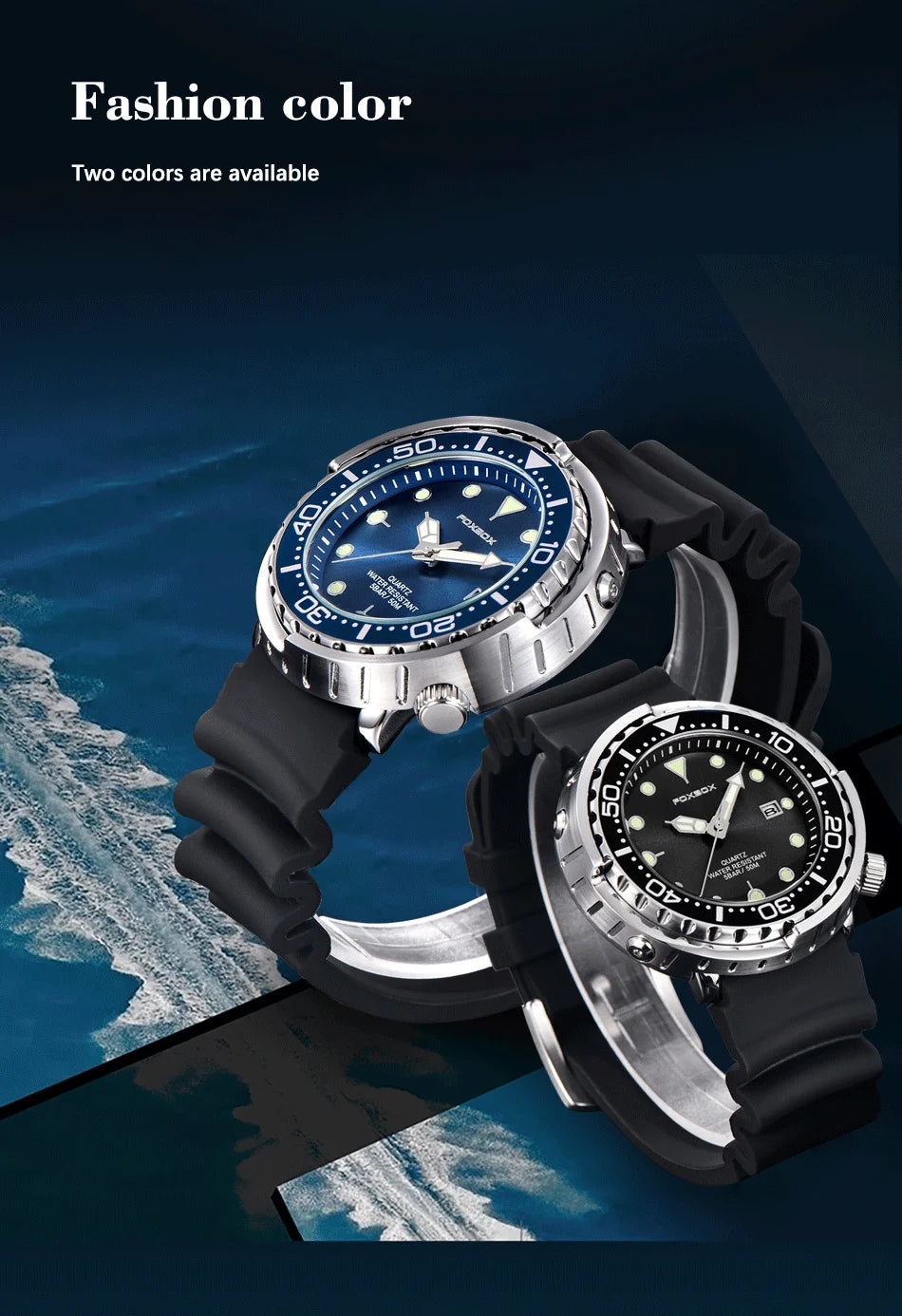 FOXBOX  Top Brand Fashion Diver Watch Men 50ATM Waterproof Date Clock Sport Watches Mens Quartz Wristwatch Relogio Masculino
