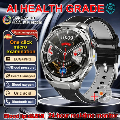 Smart Watch Men High-end Health Blood Pressure Blood Oxygen Lipids Uric Acid Sapphire Smart Watches Ai GPT Custom Dial ECG 2026