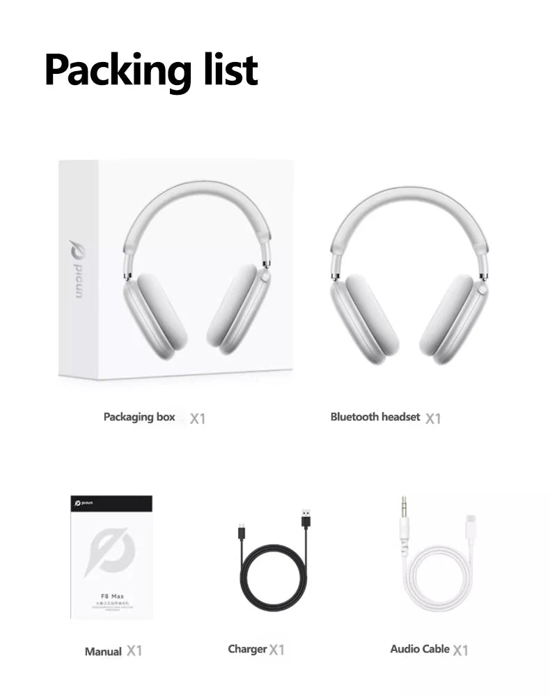 Auriculares inalámbricos Picun F8MAX ANC con cancelación activa de ruido híbrida de 59dB, audio espacial, Bluetooth 6.0, diseño over-ear y hasta 180H
