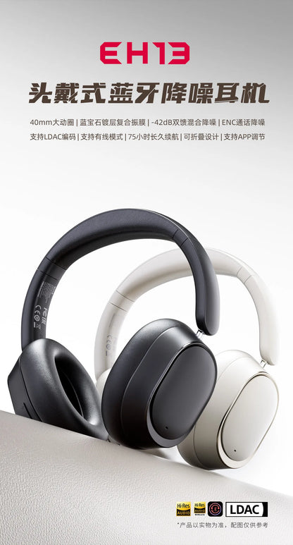 Auscultadores Over-Ear FiiO EH13 Wireless Bluetooth ANC – Headset Gaming HiFi LDAC com Cancelamento de Ruído, Graves Profundos e Longa Autonomia de Bateria