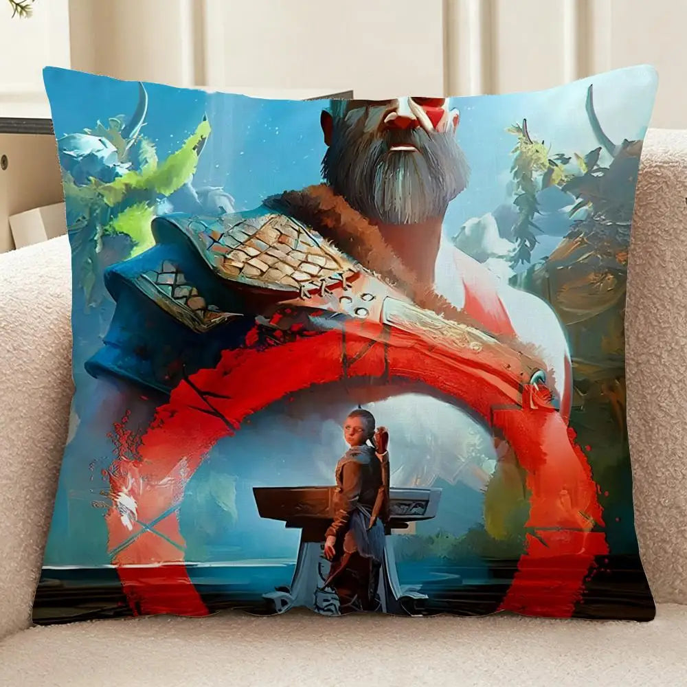 God of War Ragnarok Cushion Cover Washable Linen-Look for Daily Sofa Home Household Room Decor