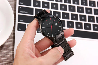 Reloj para hombre Hannah Martin, caja de acero inoxidable, mecanismo de cuarzo, esfera de 41 mm, estilo profesional, con indicador de calendario (imitación)